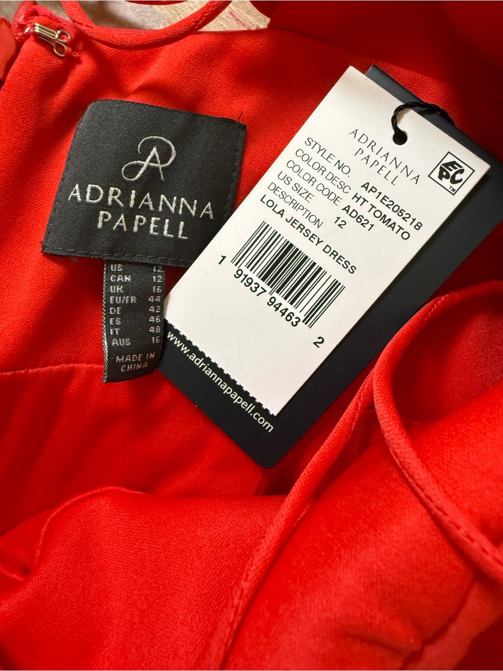 NWT Adrianna Papell Lola Jersey Gown Red V-Neck High Slit Formal Dress Size 12 - Picture 7 of 7